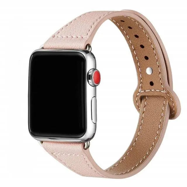 Smal rem i koskinn för kvinnor till Apple Watch — justerbart fjärilsspänne