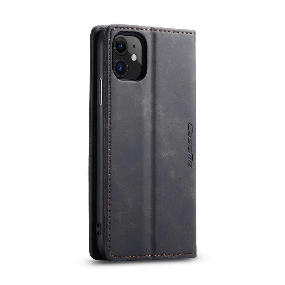 Plånboksfodral med läderfinish för iPhone 11/11 Pro/Pro Max, kortplatser