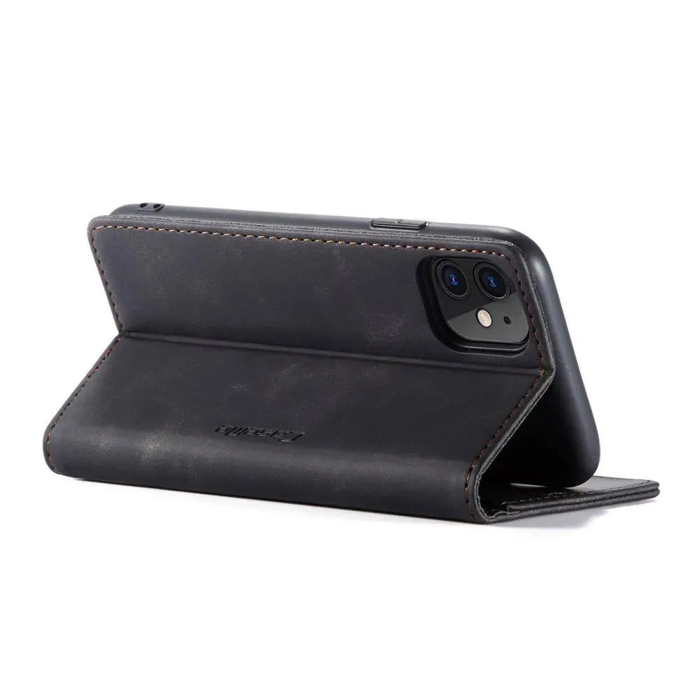 Plånboksfodral med läderfinish för iPhone 11/11 Pro/Pro Max, kortplatser