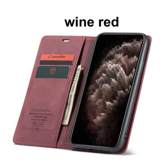 Plånboksfodral med läderfinish för iPhone 11/11 Pro/Pro Max, kortplatser