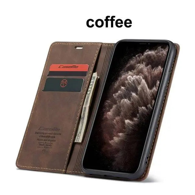 Plånboksfodral med läderfinish för iPhone 11/11 Pro/Pro Max, kortplatser