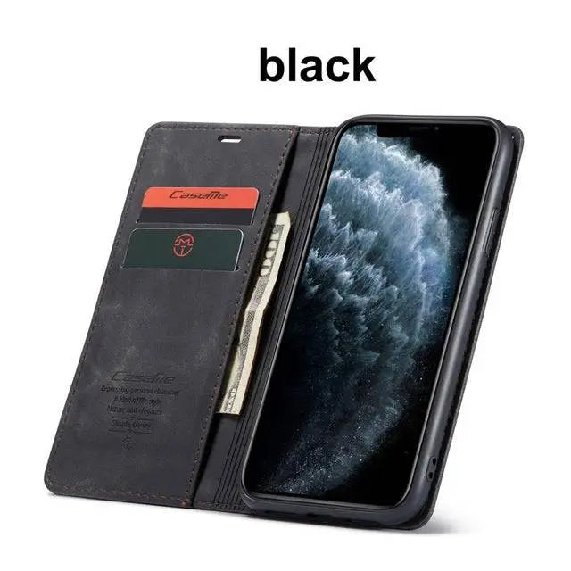 Plånboksfodral med läderfinish för iPhone 11/11 Pro/Pro Max, kortplatser