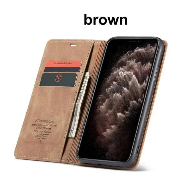 Plånboksfodral med läderfinish för iPhone 11/11 Pro/Pro Max, kortplatser