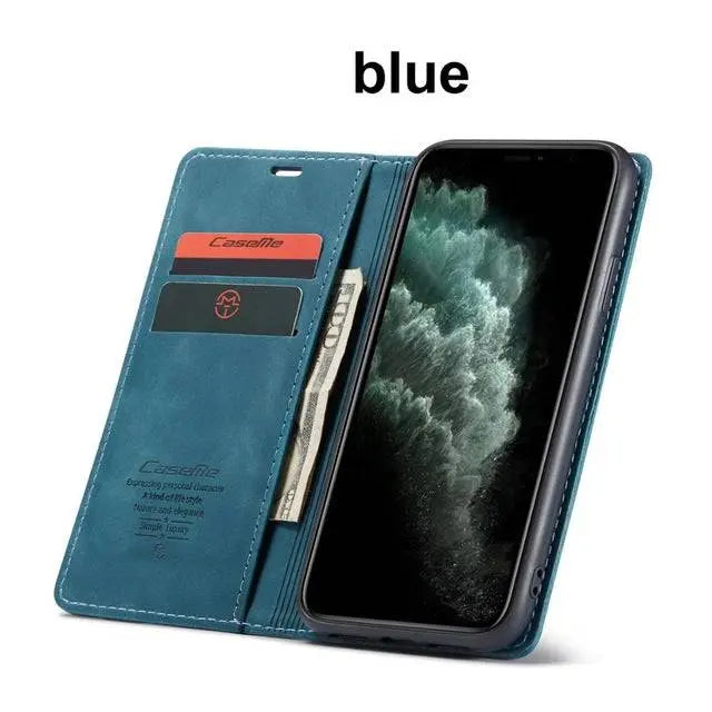 Plånboksfodral med läderfinish för iPhone 11/11 Pro/Pro Max, kortplatser