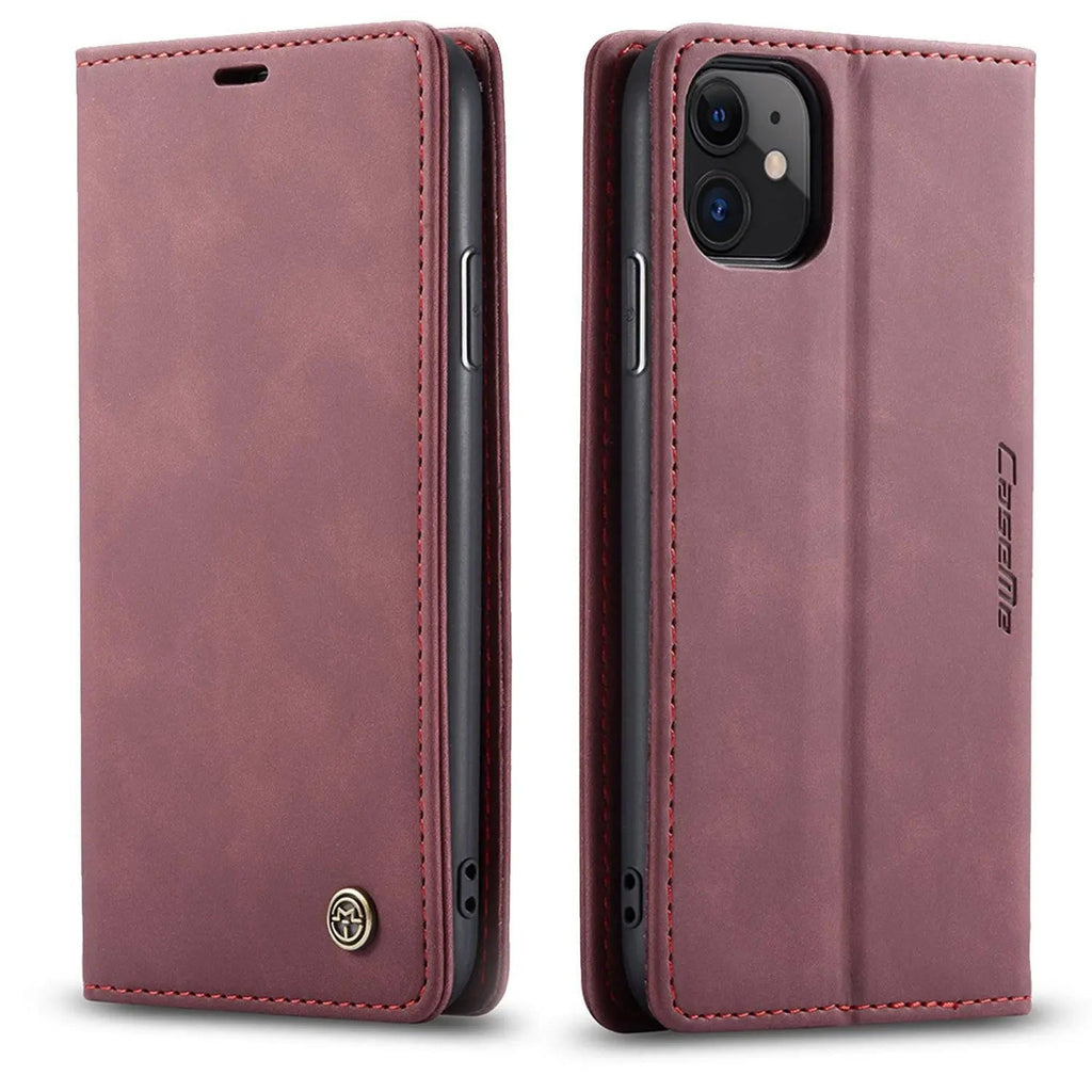 Plånboksfodral med läderfinish för iPhone 11/11 Pro/Pro Max, kortplatser