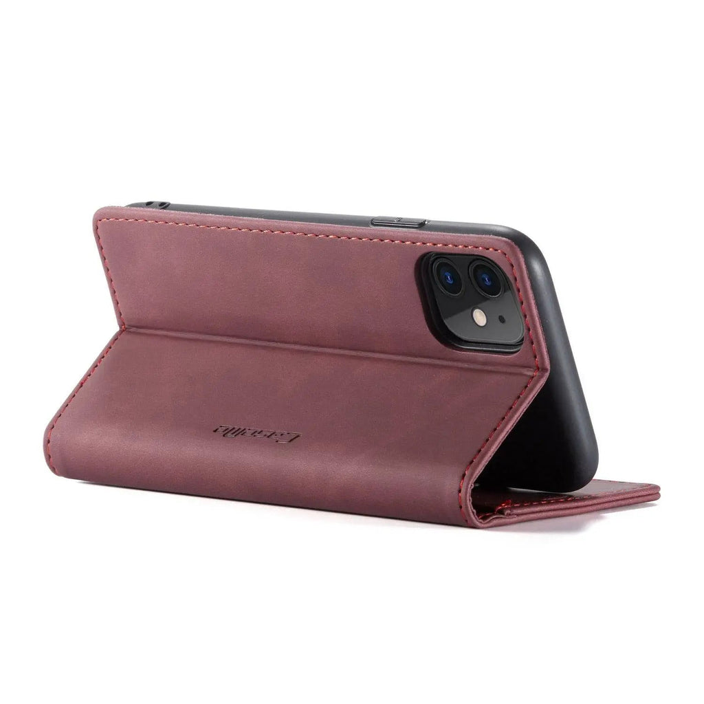 Plånboksfodral med läderfinish för iPhone 11/11 Pro/Pro Max, kortplatser