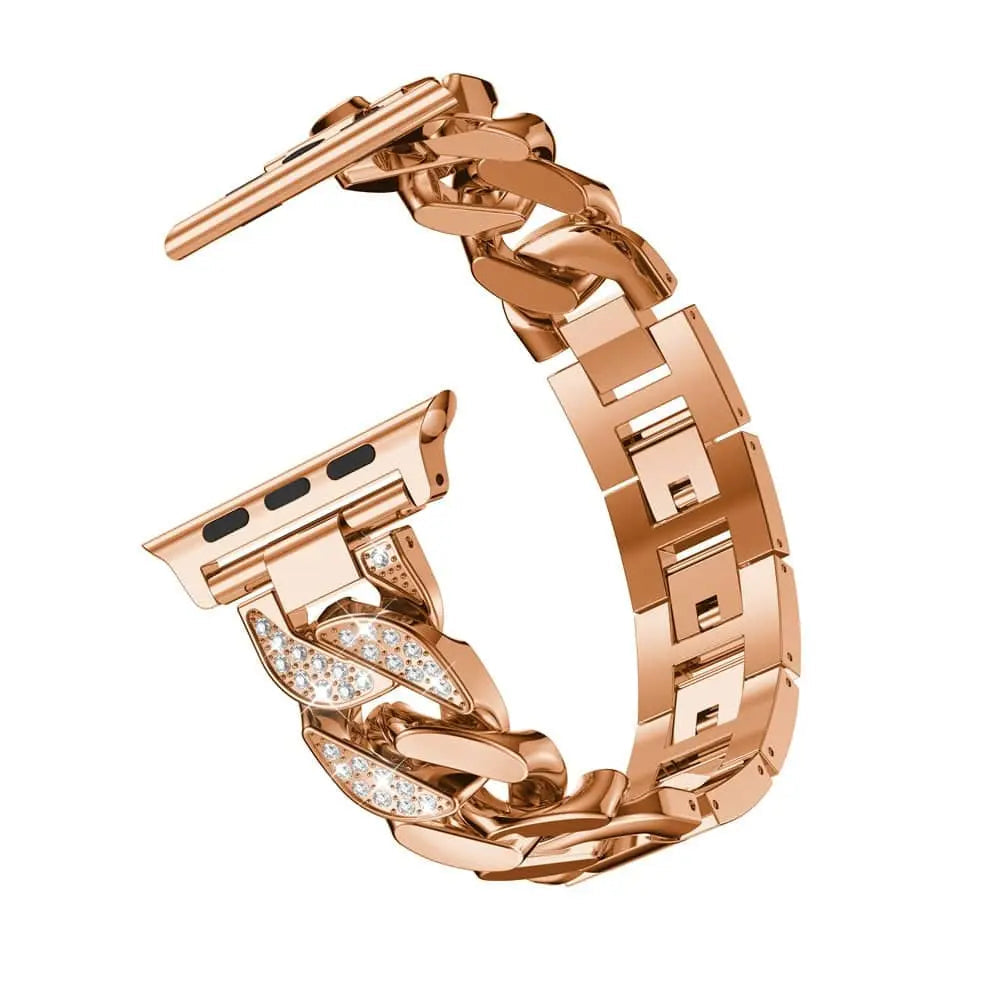 Pulseira ajustável de elos em aço inoxidável com detalhe em cristal, 38–49mm