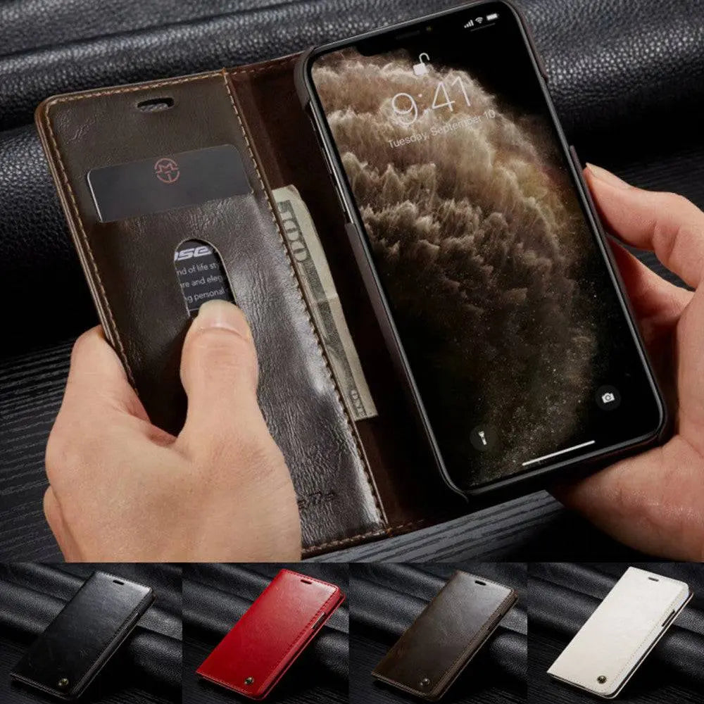 Läderfodral för iPhone, skräddarsytt skal för 7–11-serien - kameras skydd