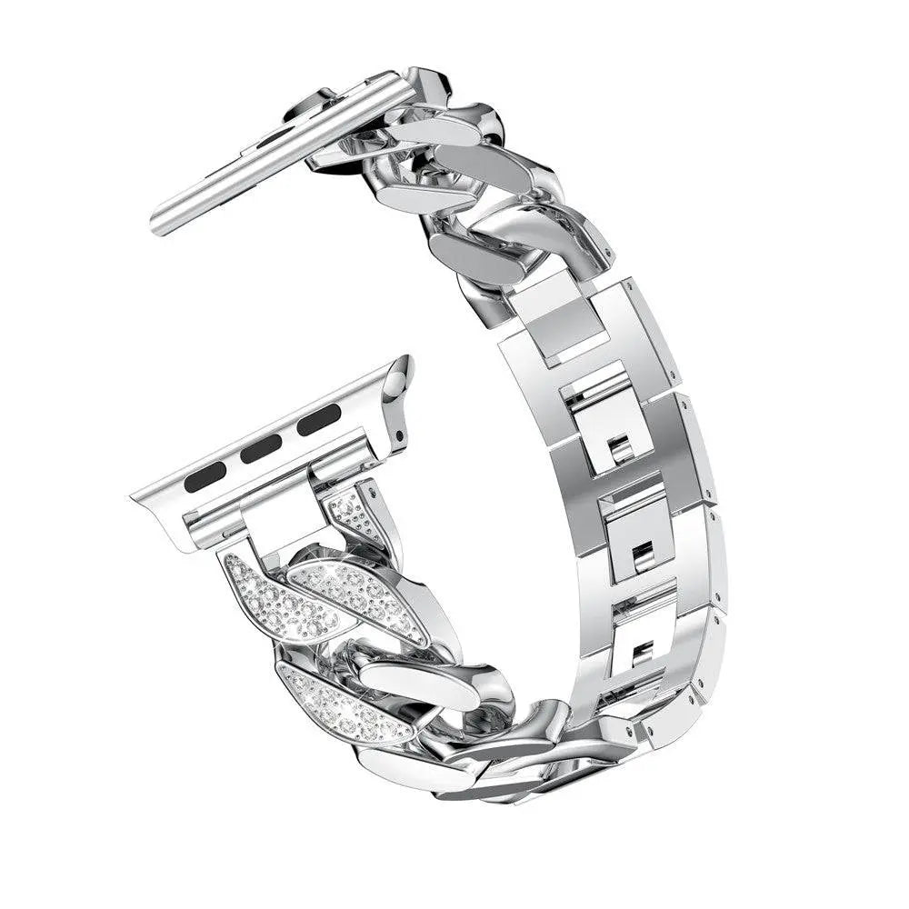 Pulseira ajustável de elos em aço inoxidável com detalhe em cristal, 38–49mm