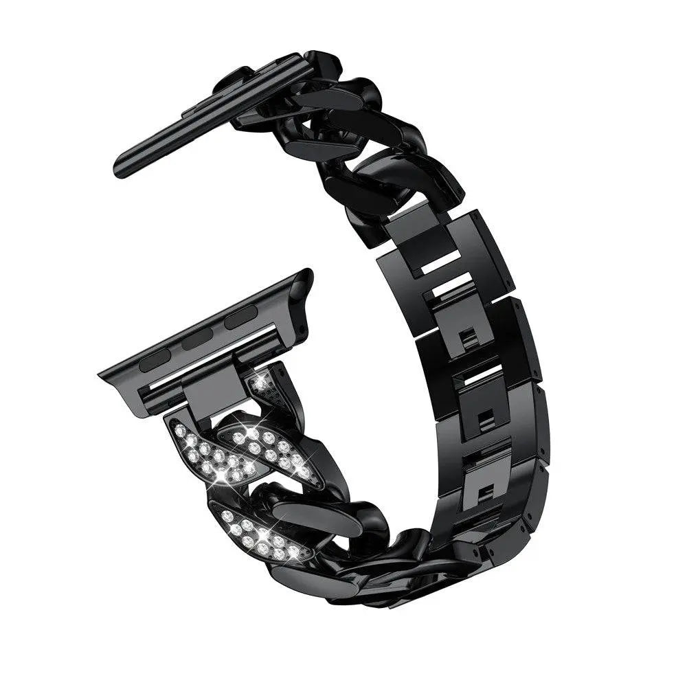 Pulseira ajustável de elos em aço inoxidável com detalhe em cristal, 38–49mm