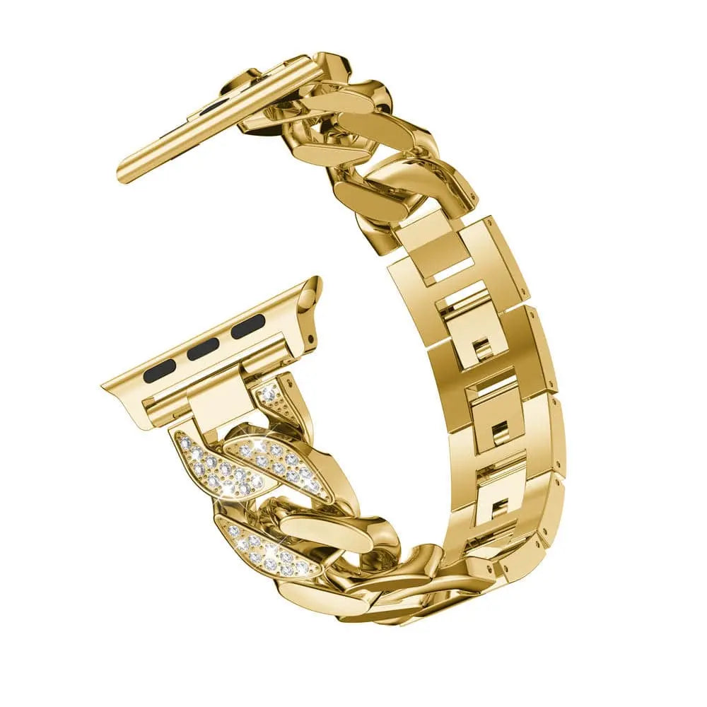 Pulseira ajustável de elos em aço inoxidável com detalhe em cristal, 38–49mm