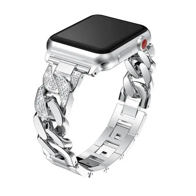 Pulseira ajustável de elos em aço inoxidável com detalhe em cristal, 38–49mm