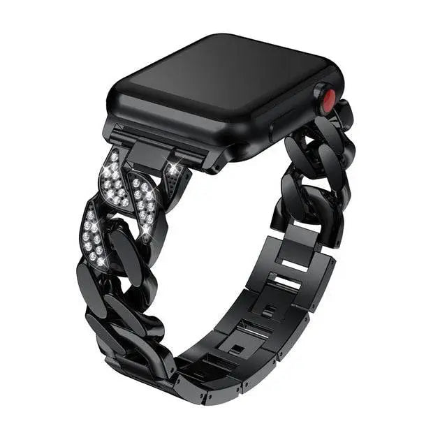 Pulseira ajustável de elos em aço inoxidável com detalhe em cristal, 38–49mm