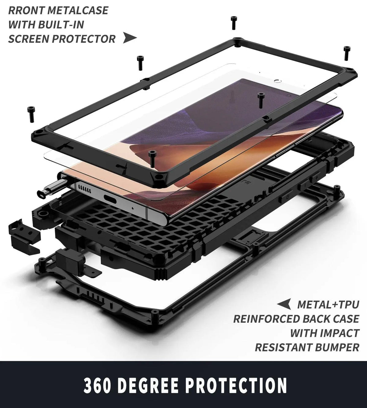 Note 20 & Note 20 Ultra Aluminum Case — Tempered Glass, Kickstand