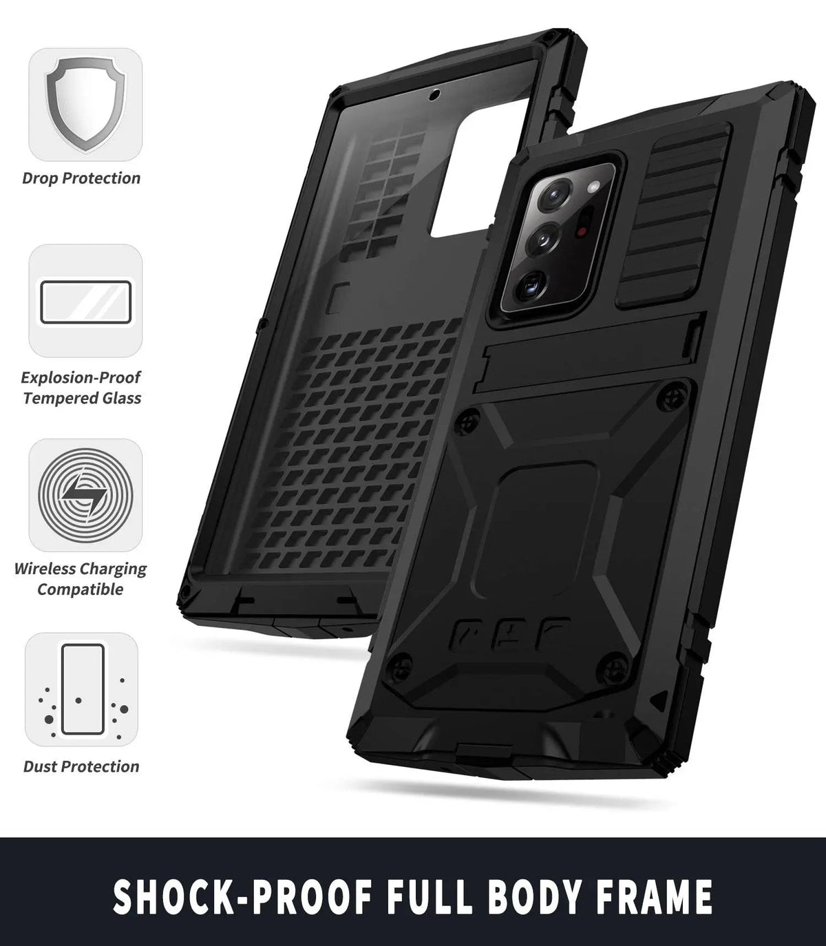 Note 20 & Note 20 Ultra Aluminum Case — Tempered Glass, Kickstand