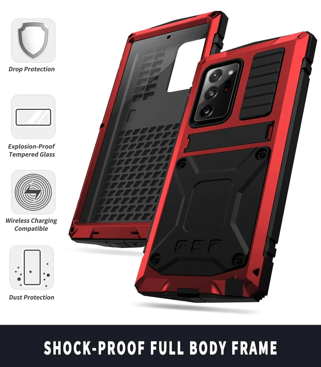 Funda de aluminio para Galaxy S21 — Vidrio templado, soporte plegable y protección contra caídas