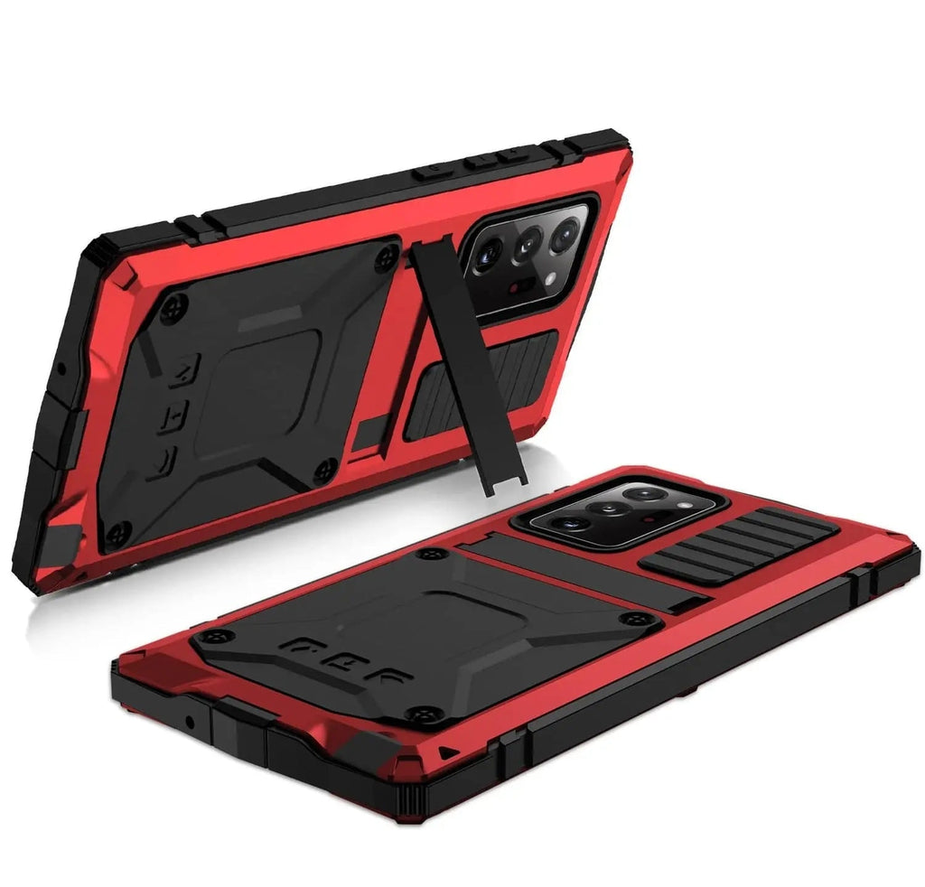 Funda de aluminio para Galaxy S21 — Vidrio templado, soporte plegable y protección contra caídas