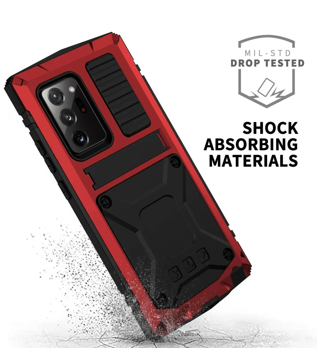 Funda de aluminio para Galaxy S21 — Vidrio templado, soporte plegable y protección contra caídas