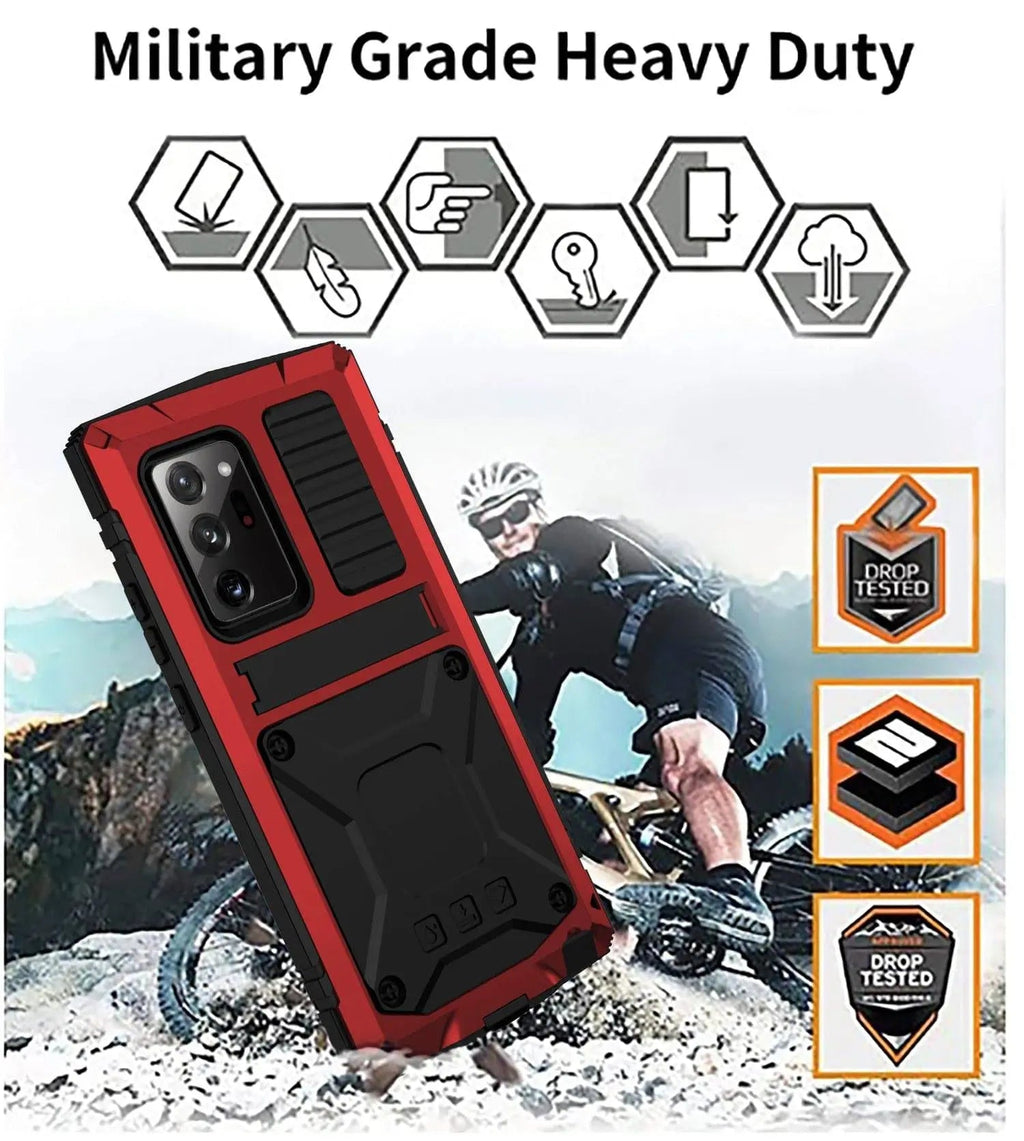 Funda de aluminio para Galaxy S21 — Vidrio templado, soporte plegable y protección contra caídas
