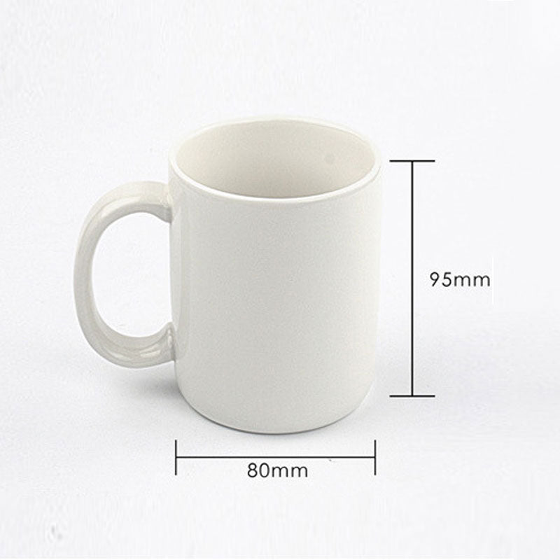 Originelle Kaffeetasse — weiße Keramik, 12 oz, Henkel in Form eines erhobenen Fingers