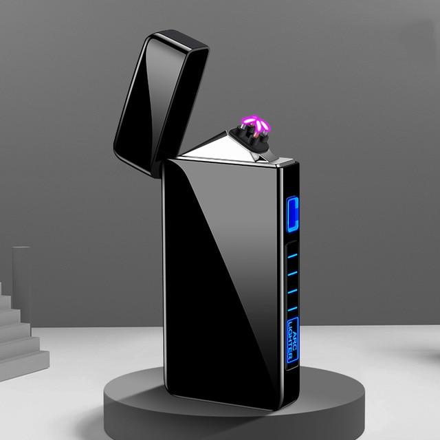 Isqueiro de arco recarregável, resistente ao vento, para velas, grelhadores e campismo, portátil e de bolso, preto, com alimentação USB, sem chama