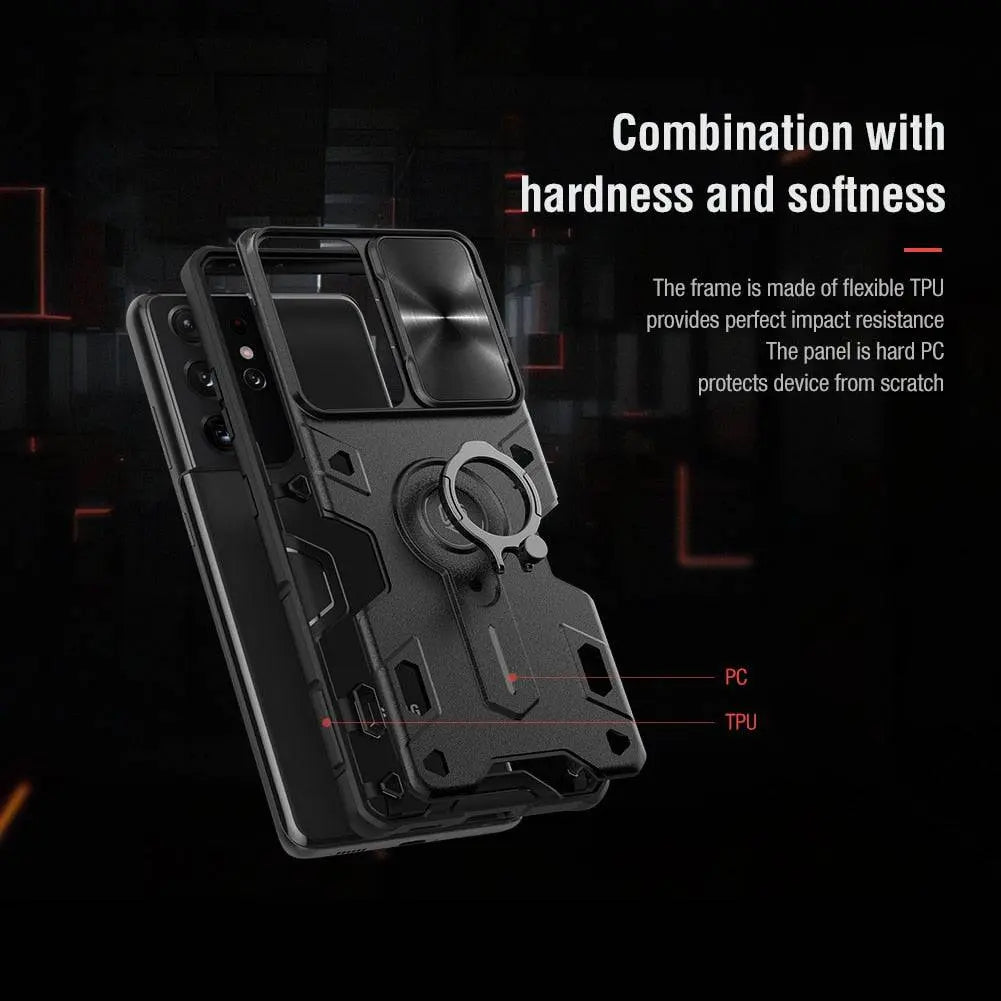 Aluminiumcover til Samsung Galaxy S21/S21 Plus/S21 Ultra - ringstativ