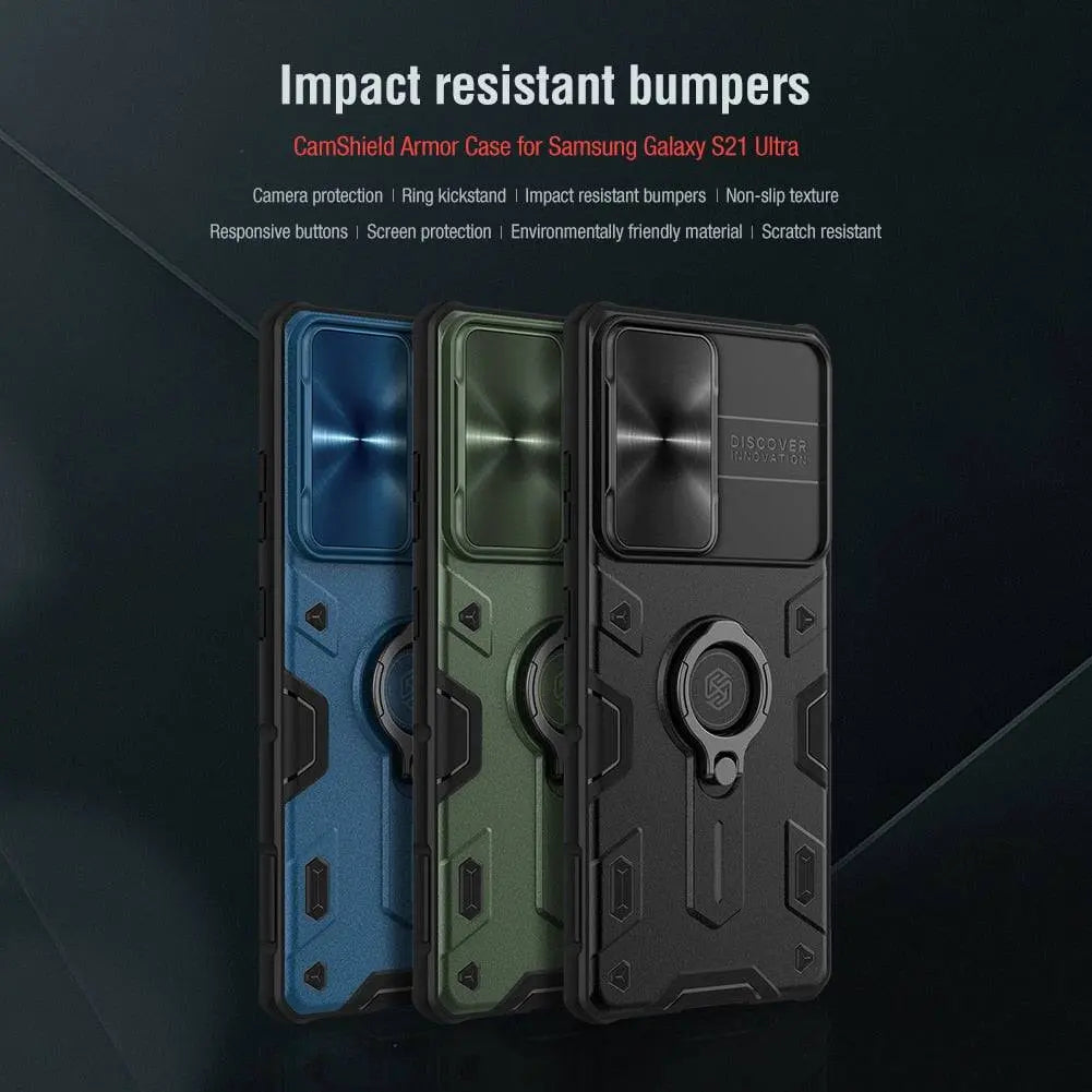 Aluminiumcover til Samsung Galaxy S21/S21 Plus/S21 Ultra - ringstativ