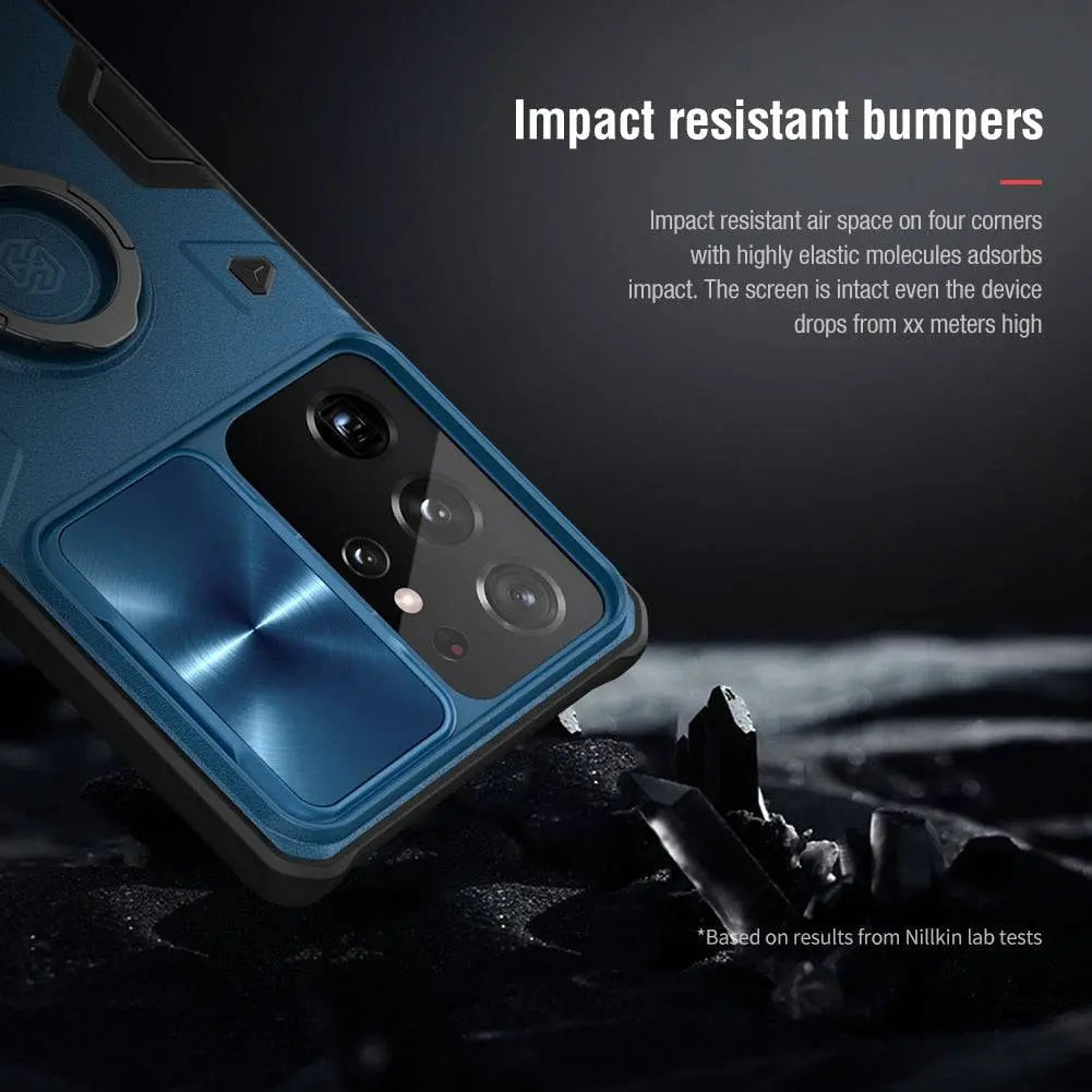 Aluminiumcover til Samsung Galaxy S21/S21 Plus/S21 Ultra - ringstativ