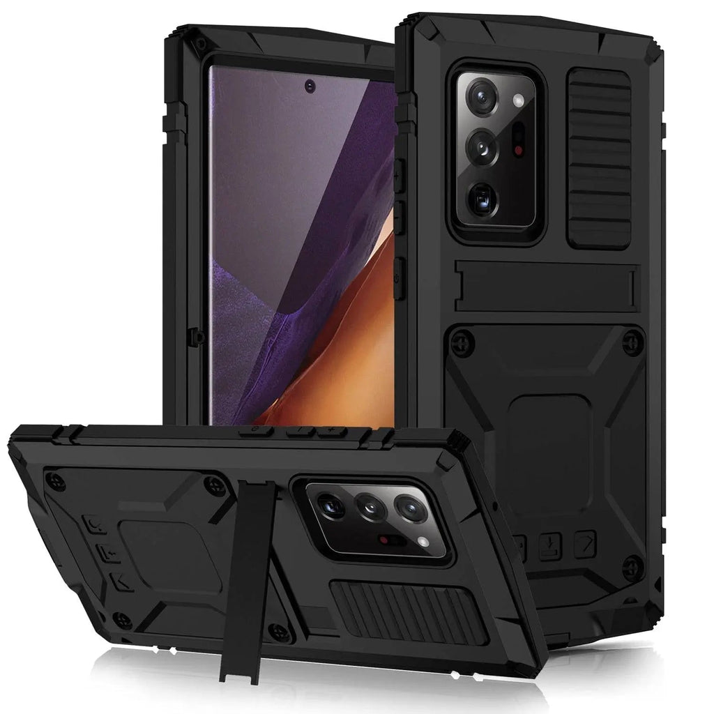 Funda de aluminio para Galaxy S21 — Vidrio templado, soporte plegable y protección contra caídas