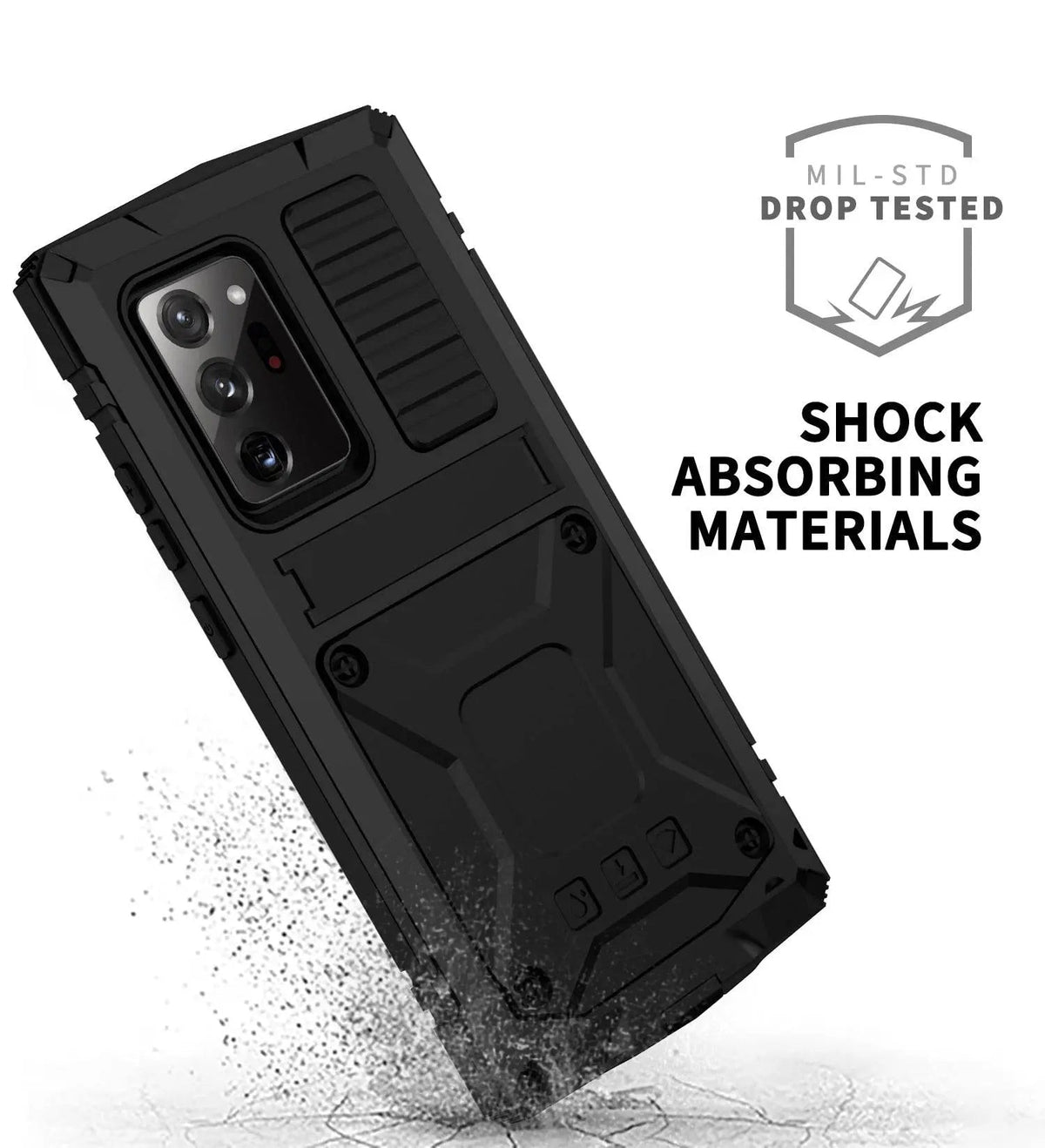 Funda de aluminio para Galaxy S21 — Vidrio templado, soporte plegable y protección contra caídas