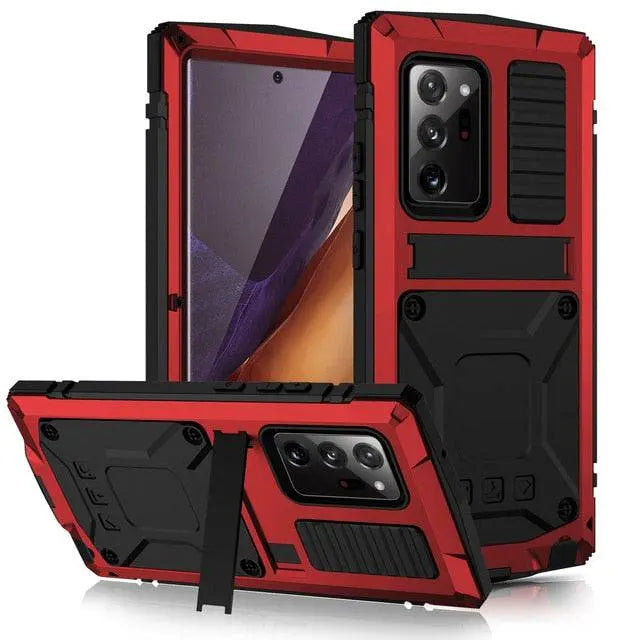 Funda de aluminio para Galaxy S21 — Vidrio templado, soporte plegable y protección contra caídas