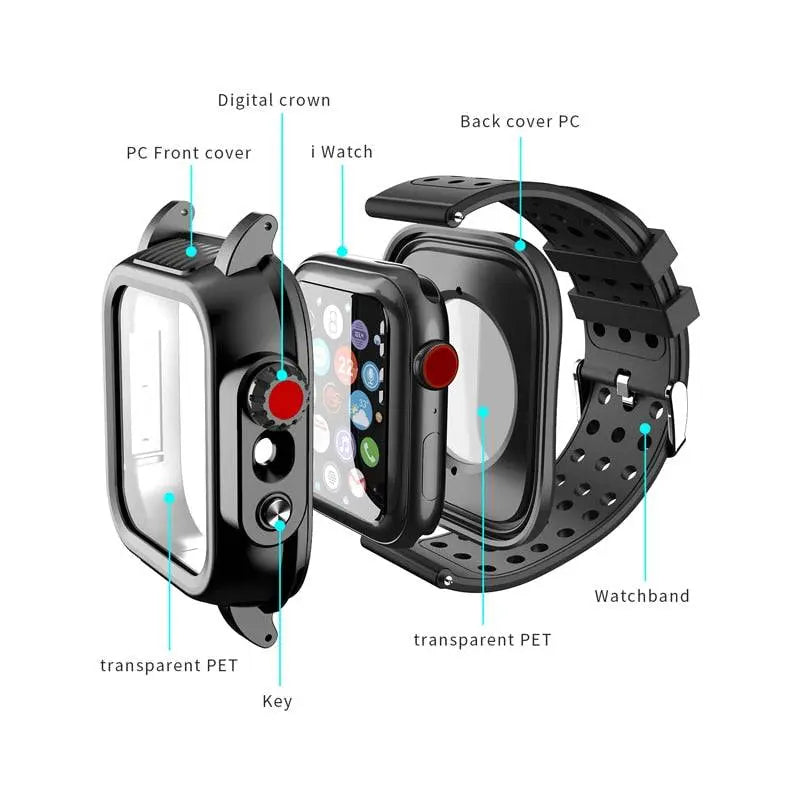Silikonerem og etui til Apple Watch 42/44 mm Series 6/5/4/SE