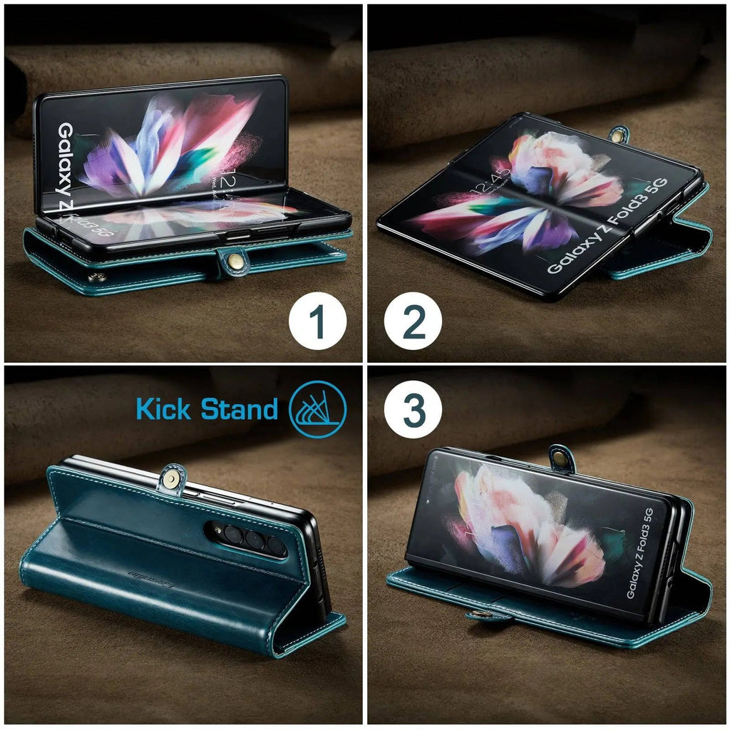 Echtes Leder-Folio-Case für Samsung Galaxy Z Fold 3 5G – Kartenfächer