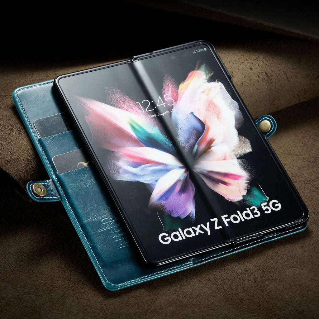 Echtes Leder-Folio-Case für Samsung Galaxy Z Fold 3 5G – Kartenfächer