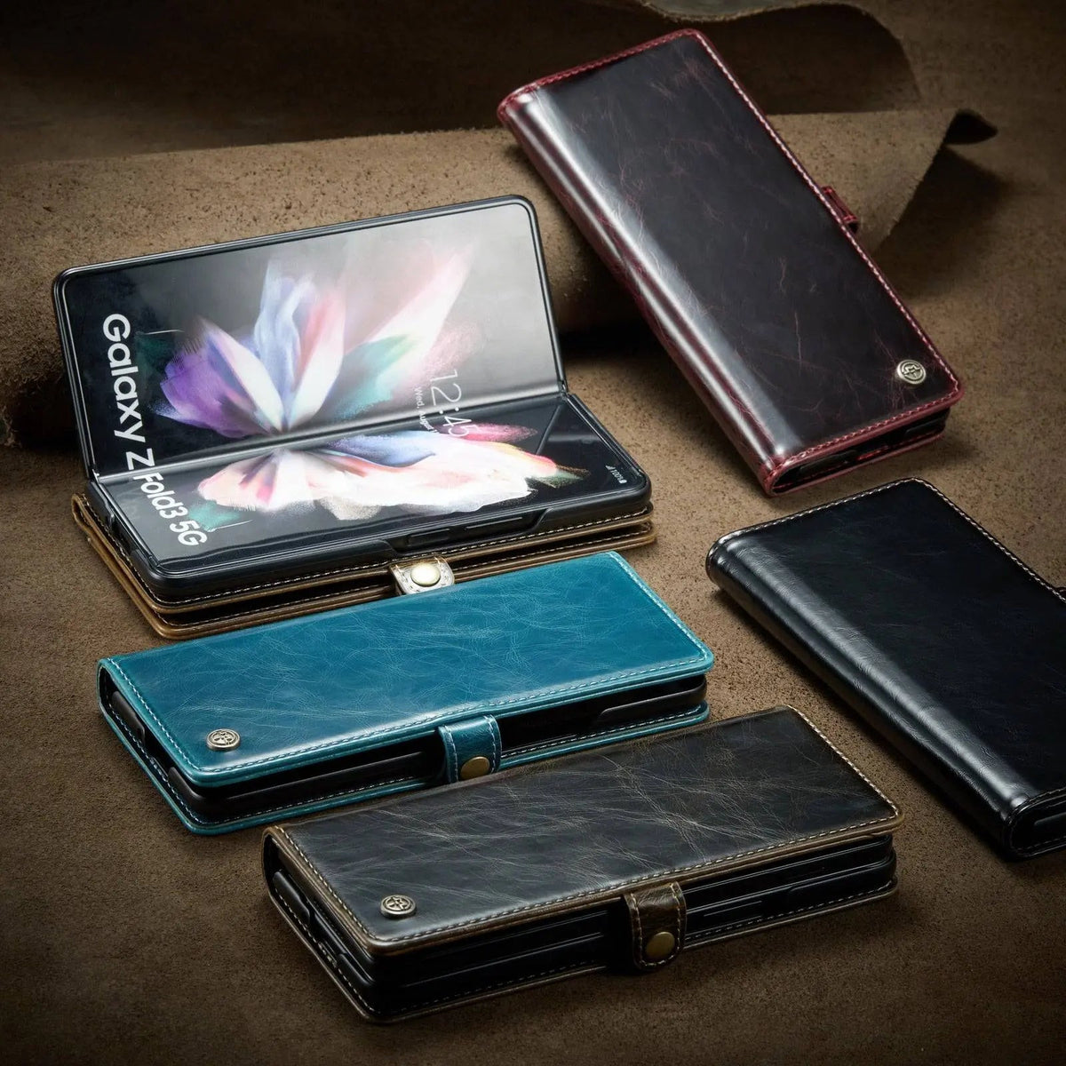 Echtes Leder-Folio-Case für Samsung Galaxy Z Fold 3 5G – Kartenfächer