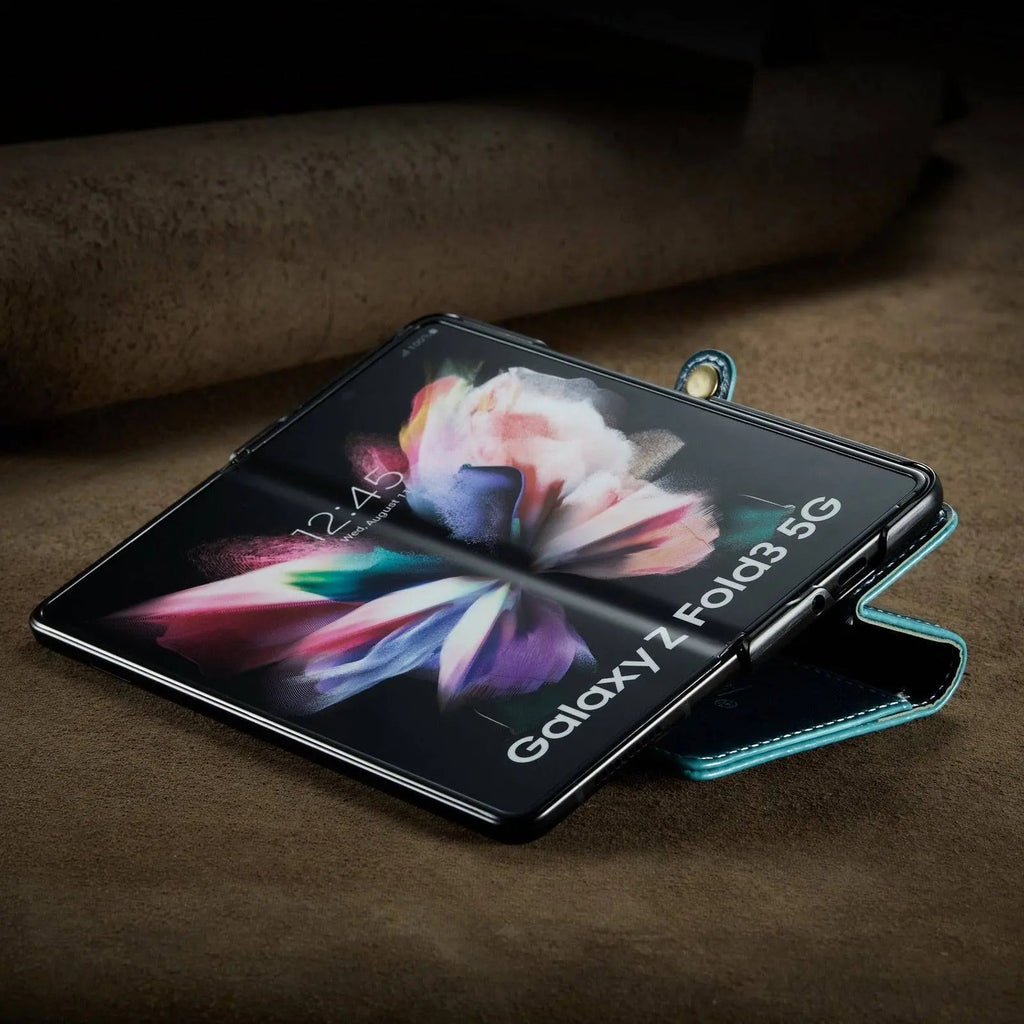 Echtes Leder-Folio-Case für Samsung Galaxy Z Fold 3 5G – Kartenfächer