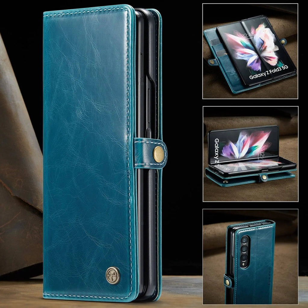 Echtes Leder-Folio-Case für Samsung Galaxy Z Fold 3 5G – Kartenfächer