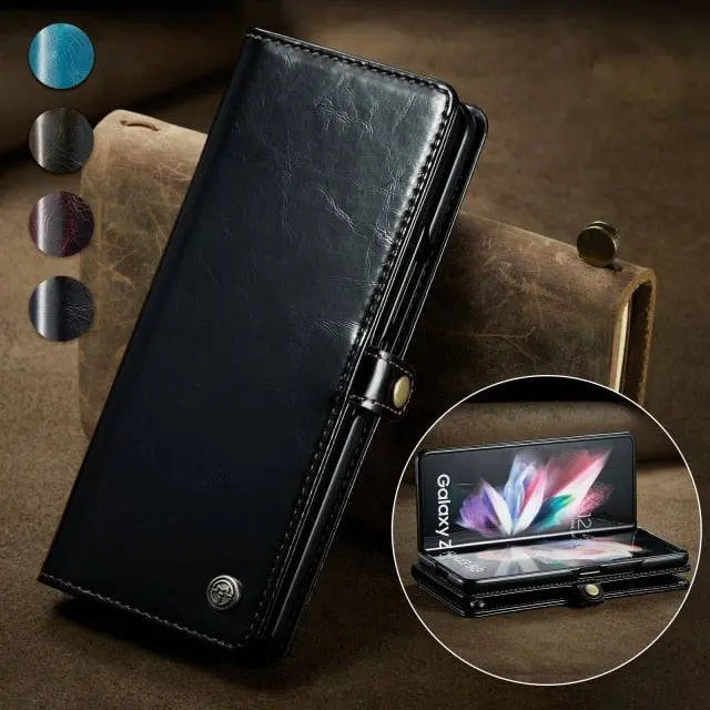 Echtes Leder-Folio-Case für Samsung Galaxy Z Fold 3 5G – Kartenfächer