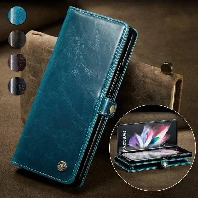 Echtes Leder-Folio-Case für Samsung Galaxy Z Fold 3 5G – Kartenfächer