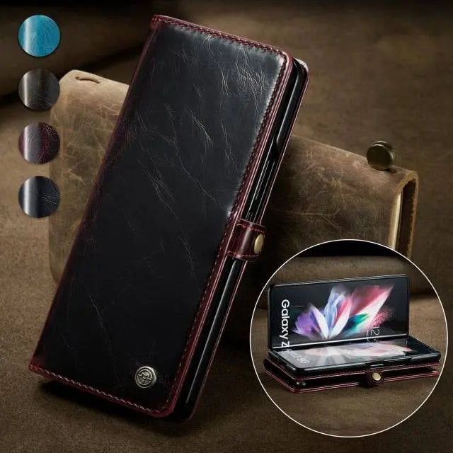 Echtes Leder-Folio-Case für Samsung Galaxy Z Fold 3 5G – Kartenfächer