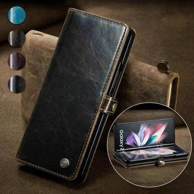 Echtes Leder-Folio-Case für Samsung Galaxy Z Fold 3 5G – Kartenfächer