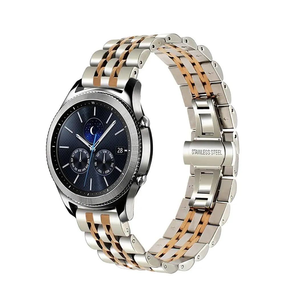 سوار من الفولاذ المقاوم للصدأ لساعة Samsung Galaxy Watch مقاس 22mm، فضي/ذهبي وردي