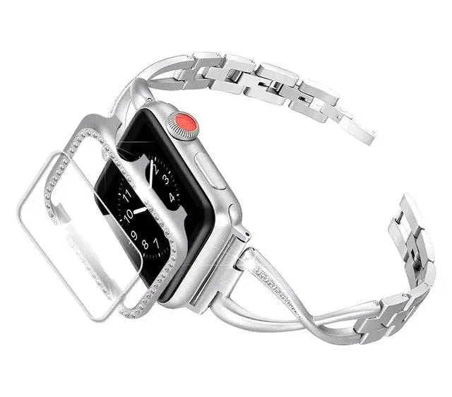 Set aus verziertem Metallgehäuse und Armband für Apple Watch 38-44 mm