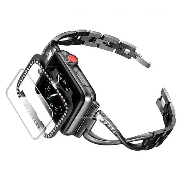 Set aus verziertem Metallgehäuse und Armband für Apple Watch 38-44 mm
