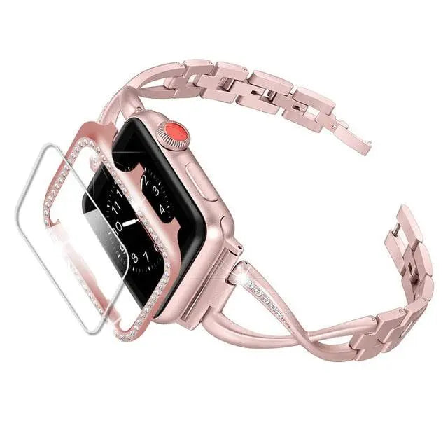 Set aus verziertem Metallgehäuse und Armband für Apple Watch 38-44 mm