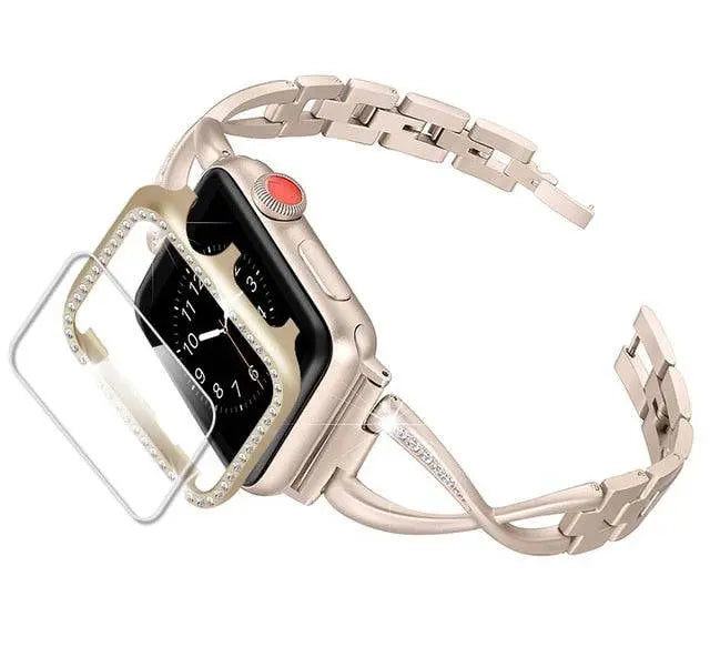 Set aus verziertem Metallgehäuse und Armband für Apple Watch 38-44 mm
