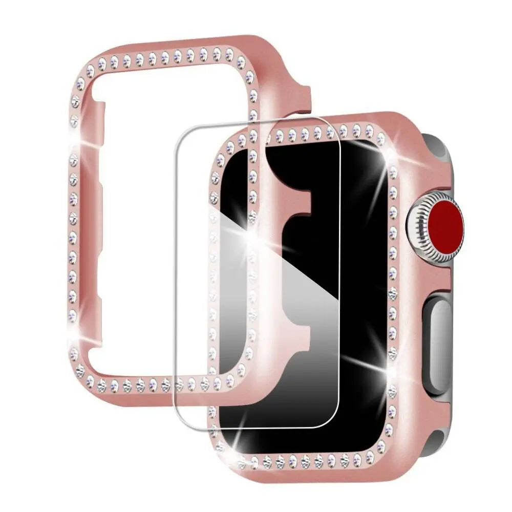 Set aus verziertem Metallgehäuse und Armband für Apple Watch 38-44 mm