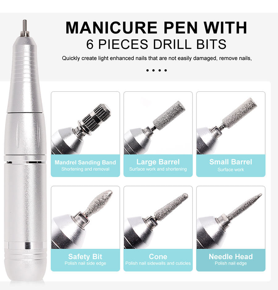 Torno eléctrico inalámbrico para uñas de 45000 RPM - Kit de manicura recargable