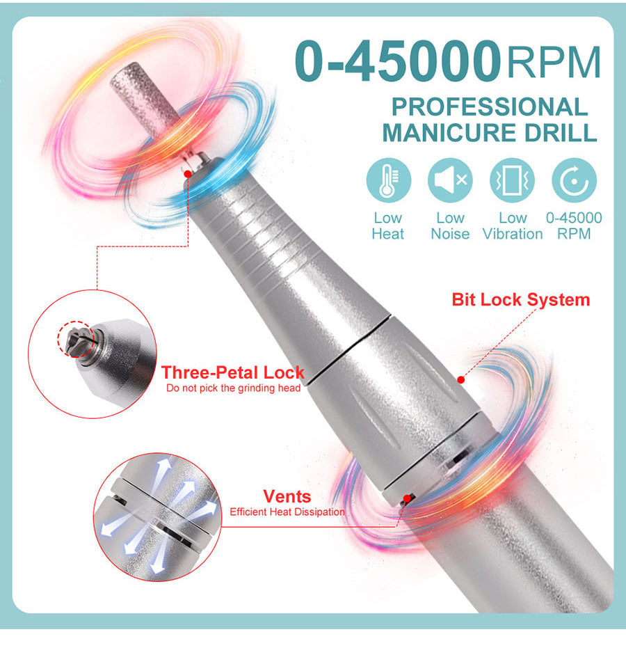 Torno eléctrico inalámbrico para uñas de 45000 RPM - Kit de manicura recargable