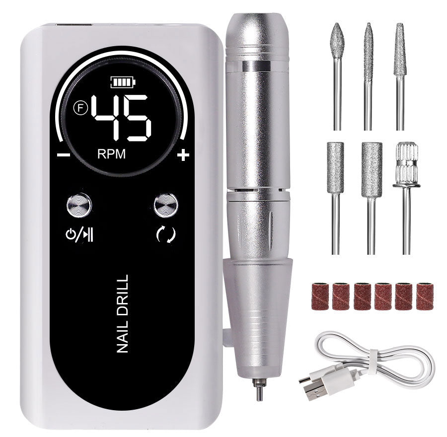 Torno eléctrico inalámbrico para uñas de 45000 RPM - Kit de manicura recargable